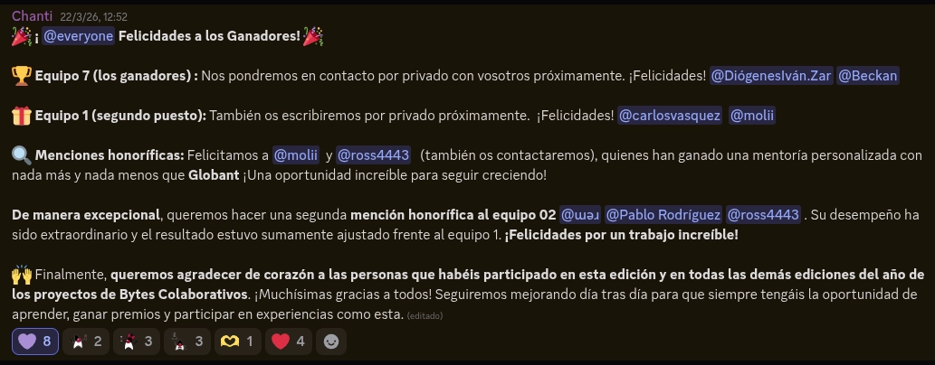 Ganadores del segundo puesto