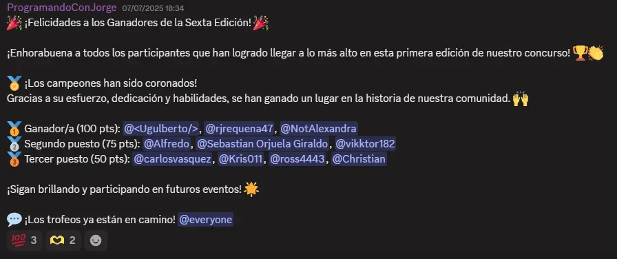 Ganadores del tercer puesto
